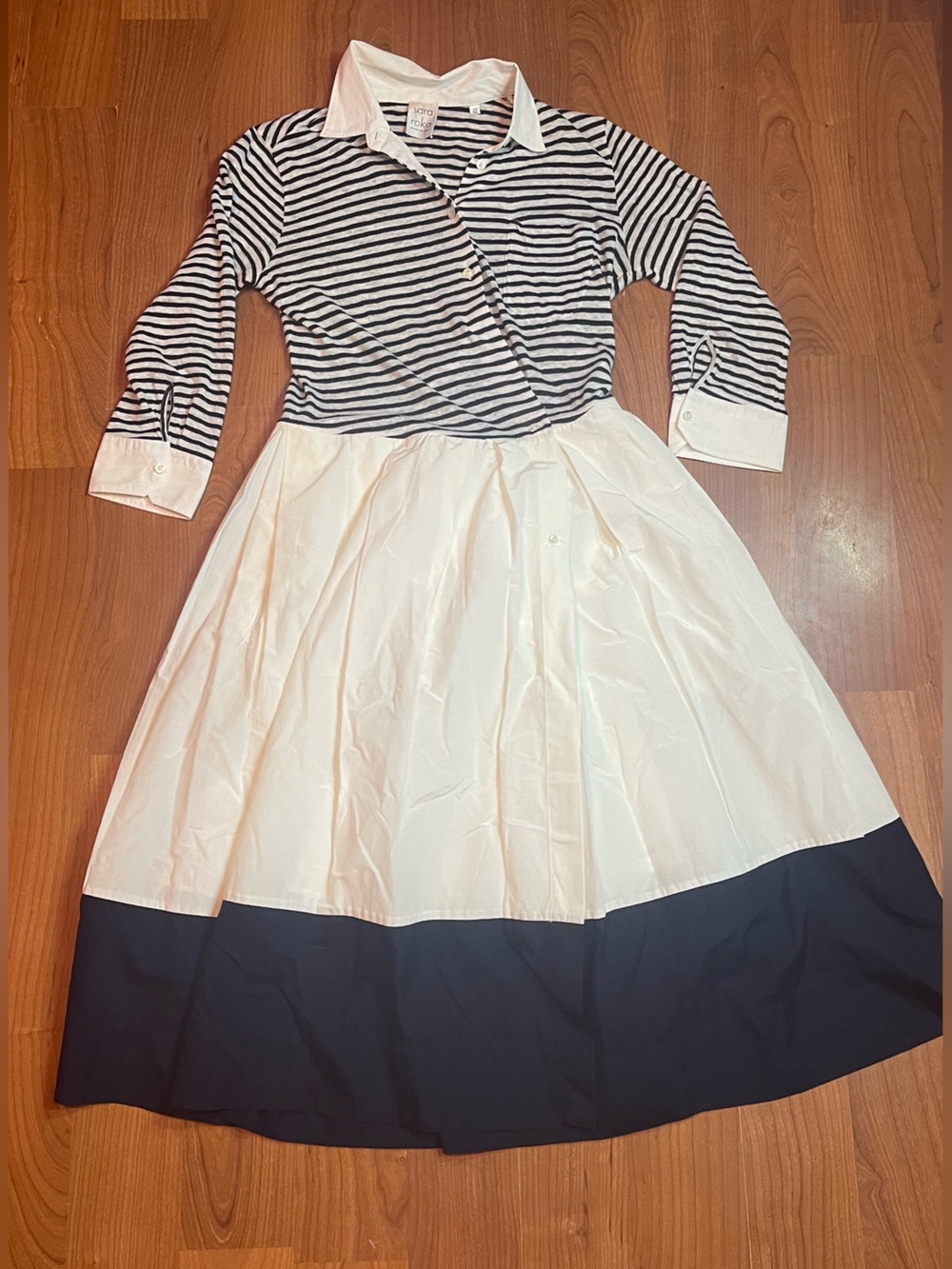 Sara Roka Italy Shirt Dress IT 40 US 4 Linen Stripe Colorblock Midi